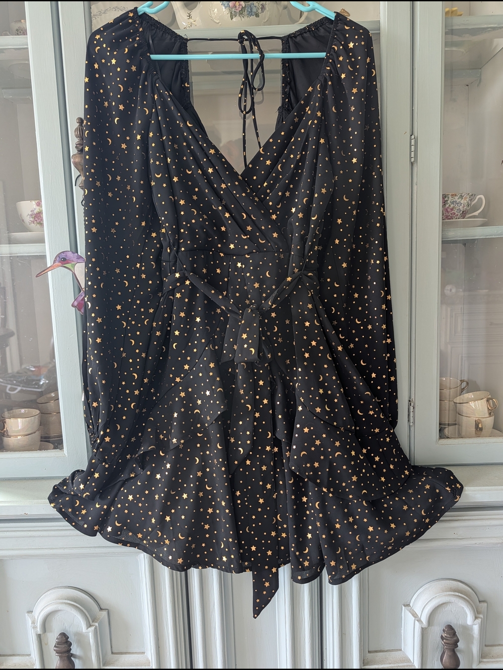 miami Black Dress with Gold Celestial Print Wrap